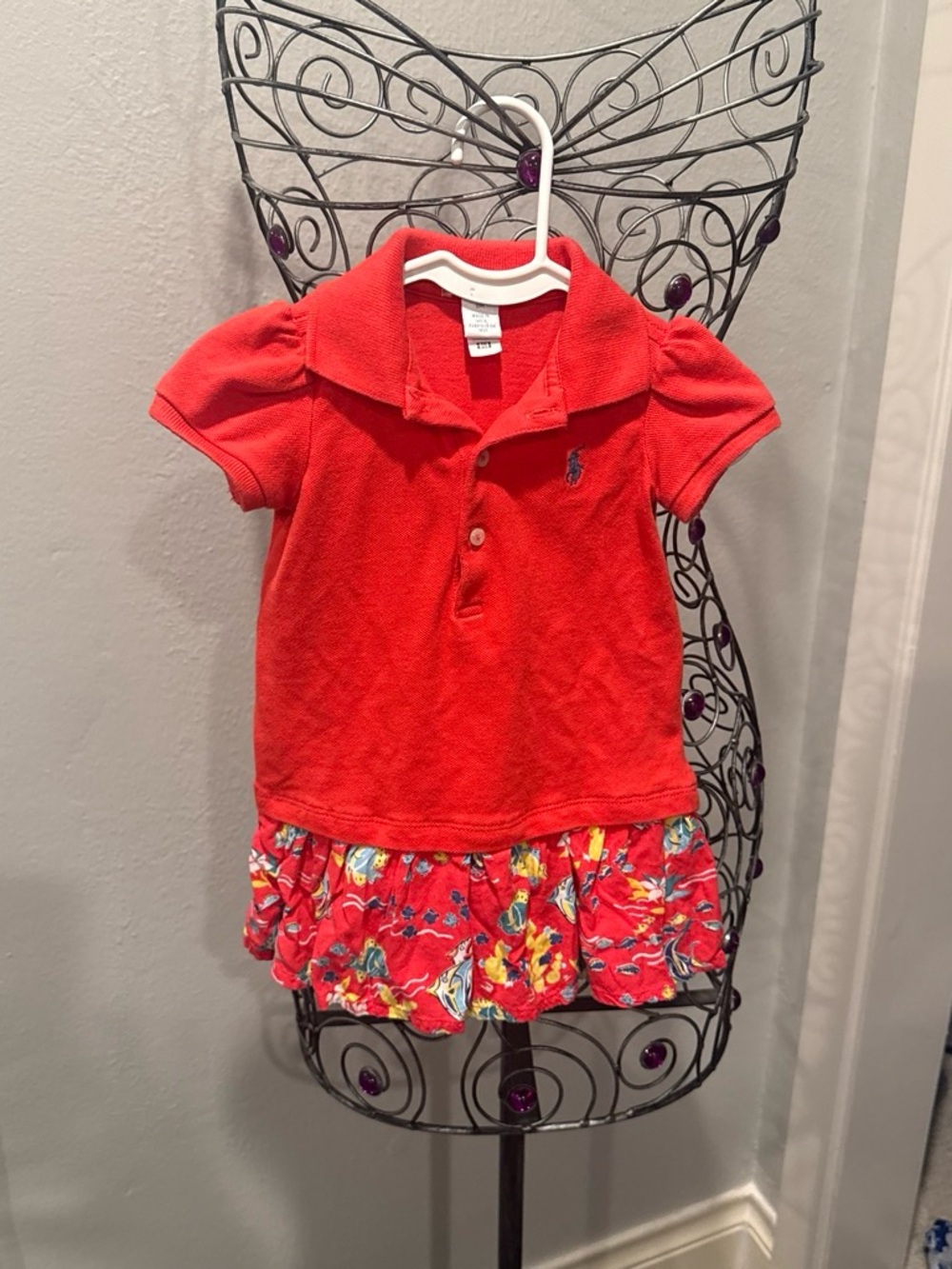 Ralph Lauren Bright Red Polo Dress with Floral Skirt